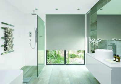 Green Blackout Blinds in a Bathroom