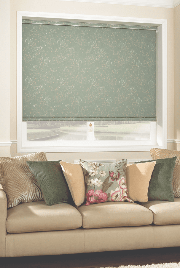 Green, Pink and White Patterned Roller Blinds