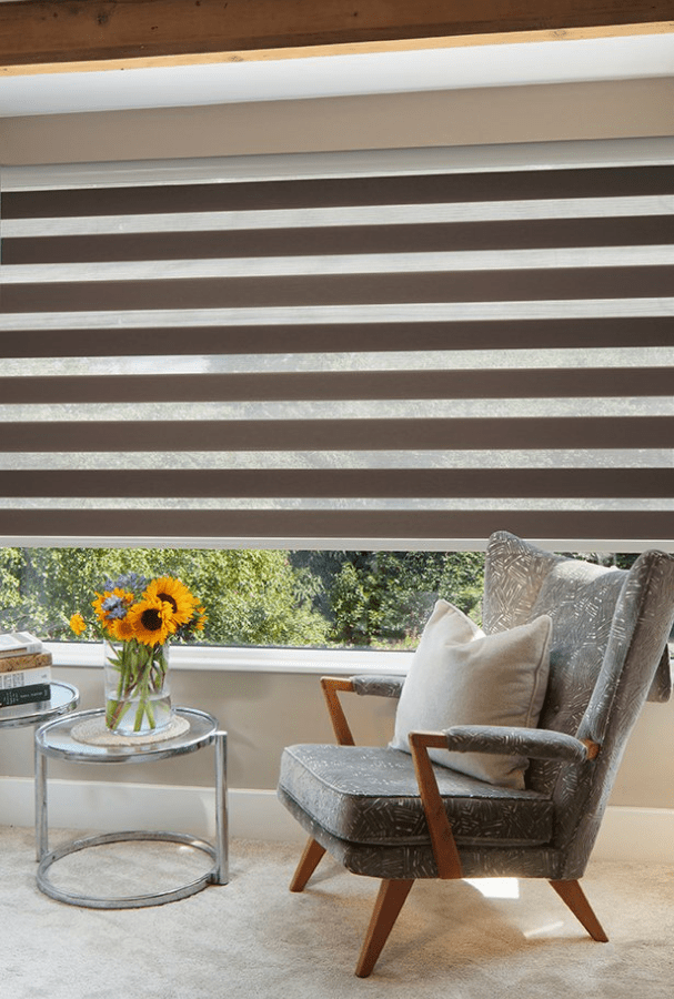 Grey striped roller blinds