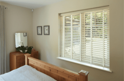 White Venetian Blinds in a Bedroom