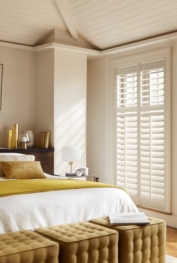 White Seattle Plantation Shutters Bedroom