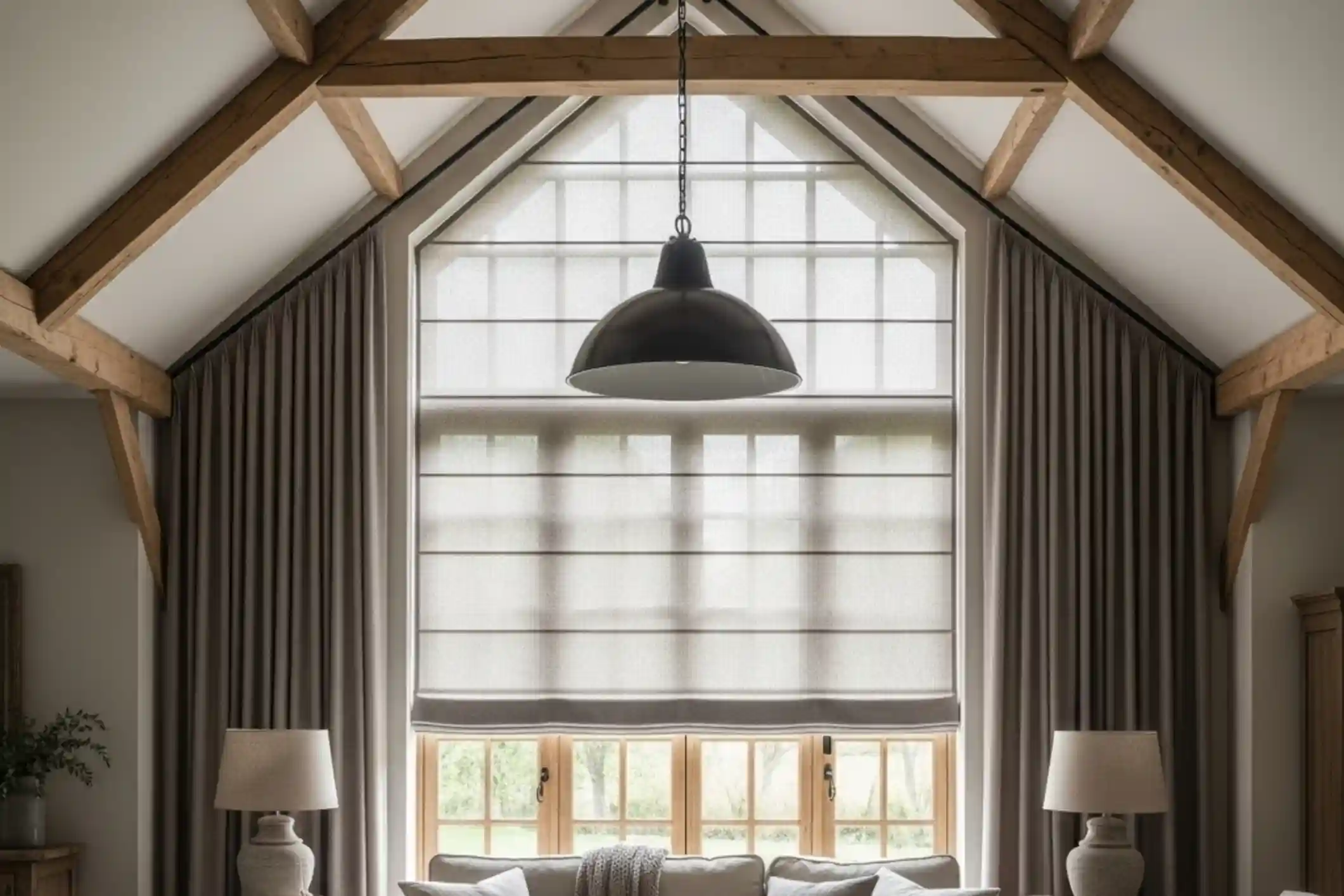 Gable end window fitted with blinds