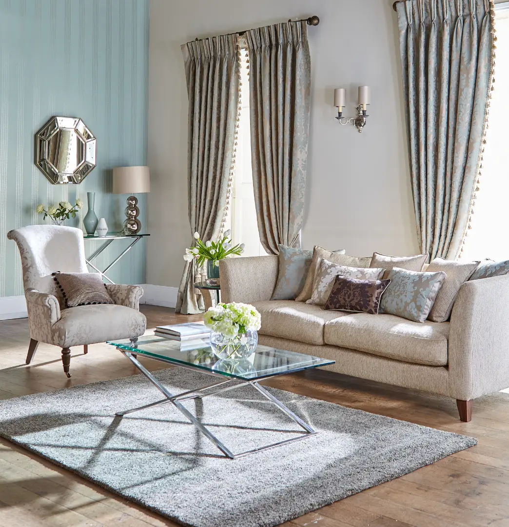 Luxury Living Room with Blue Curtains