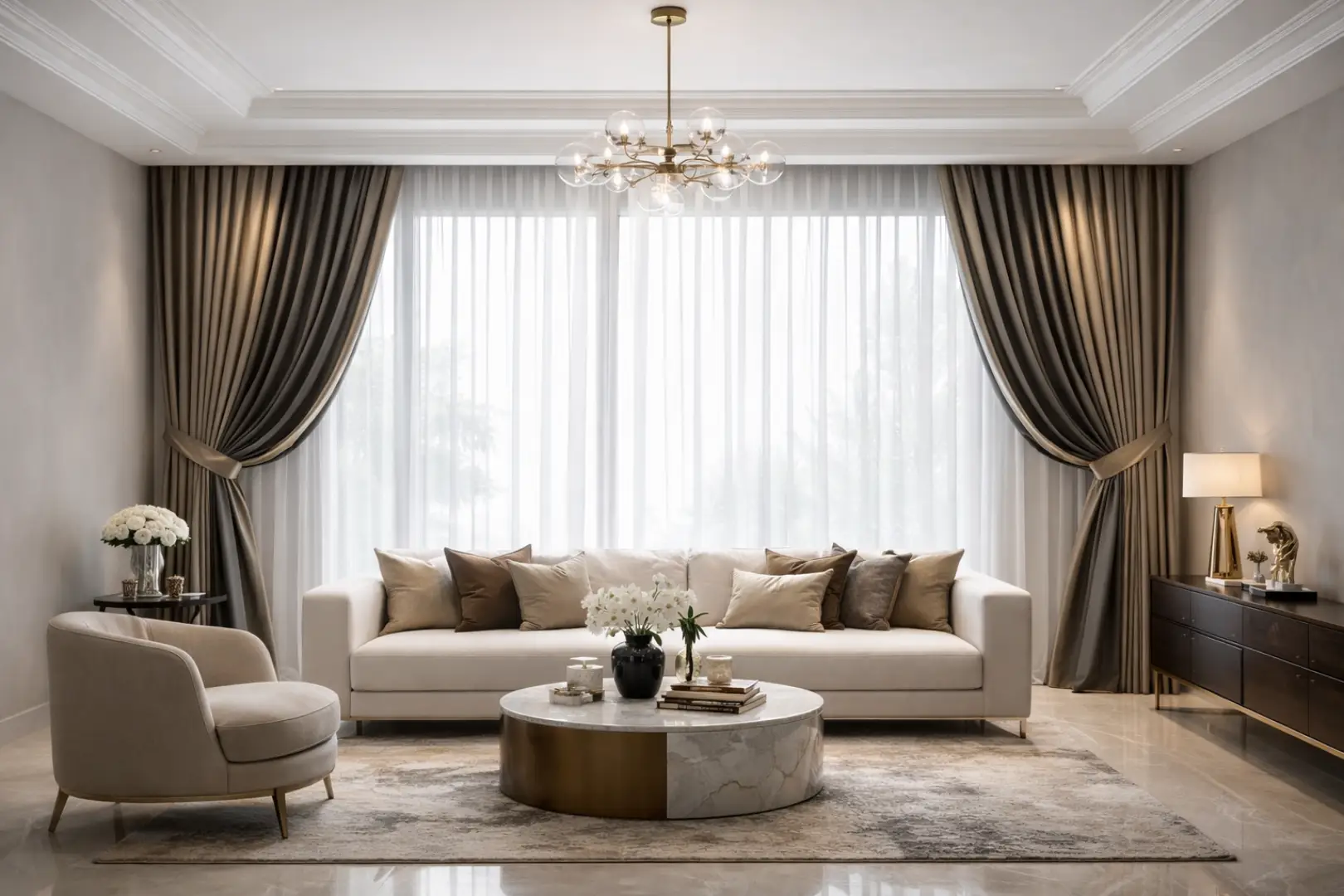 Modern Luxury Living Room with Curtains