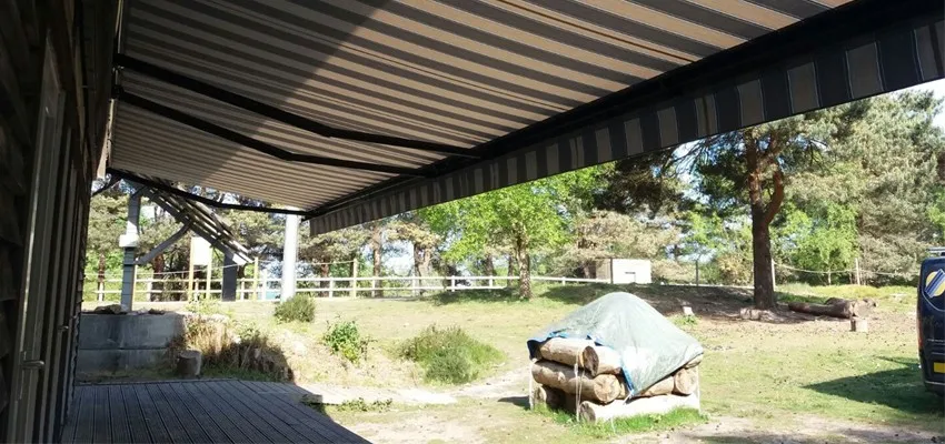 large stripped garden awning