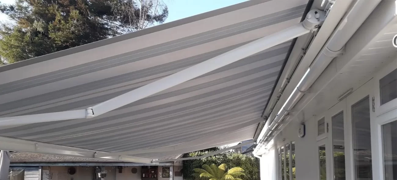 Side view of patio awning installation in walkford